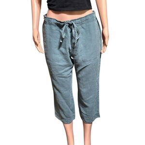 Pulp women's mid-rise Linen drawstring elastic waist Aegean blue relaxed fit cap